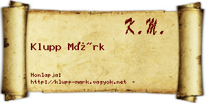 Klupp Márk névjegykártya